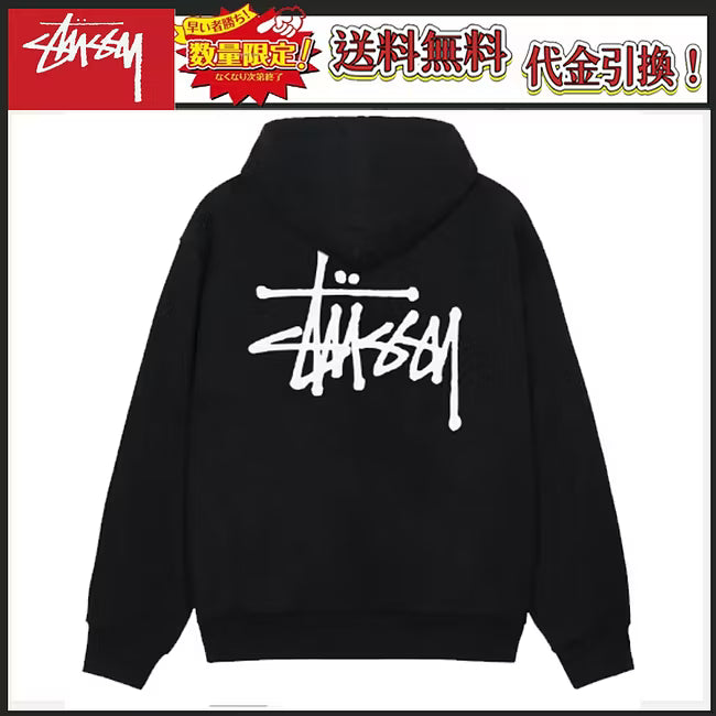 Stussy プルオーバーパーカー ブラック バックロゴプリント 男女兼用
