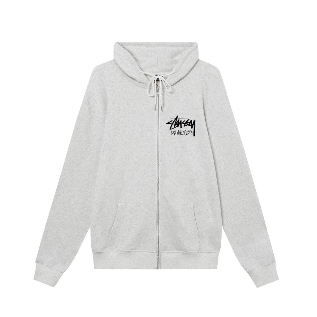STUSSY スタッシー ロサンゼルスシティ限定シリーズ プリント男女共用 ズップアップフーディ HN340 白色/黑色/藏青色/灰色