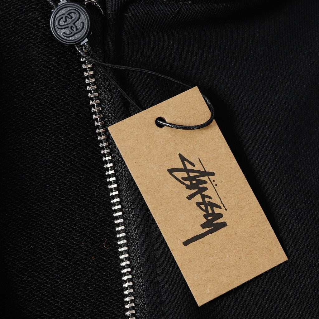 Stussy ジップアップパーカー 8ボールプリント ブラック/ホワイト 男女兼用 HN321