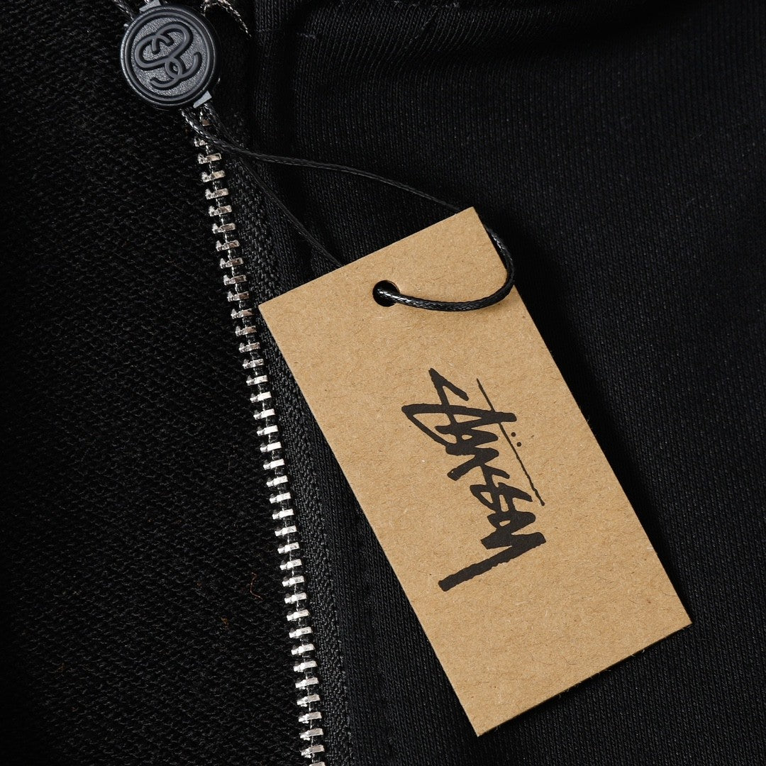 Stussy ジップアップパーカー 8ボールプリント ブラック/ホワイト 男女兼用 HN321