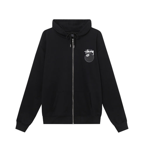 Stussy ジップアップパーカー 8ボールプリント ブラック/ホワイト 男女兼用 HN321