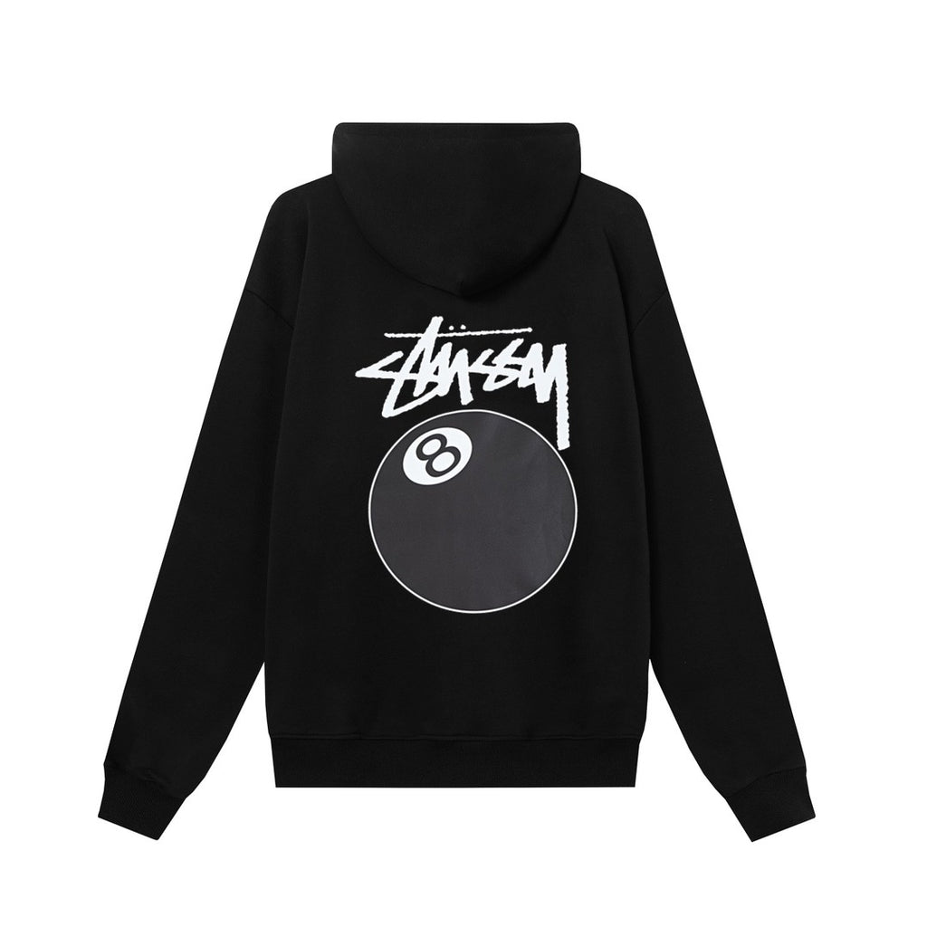 Stussy ジップアップパーカー 8ボールプリント ブラック/ホワイト 男女兼用 HN321