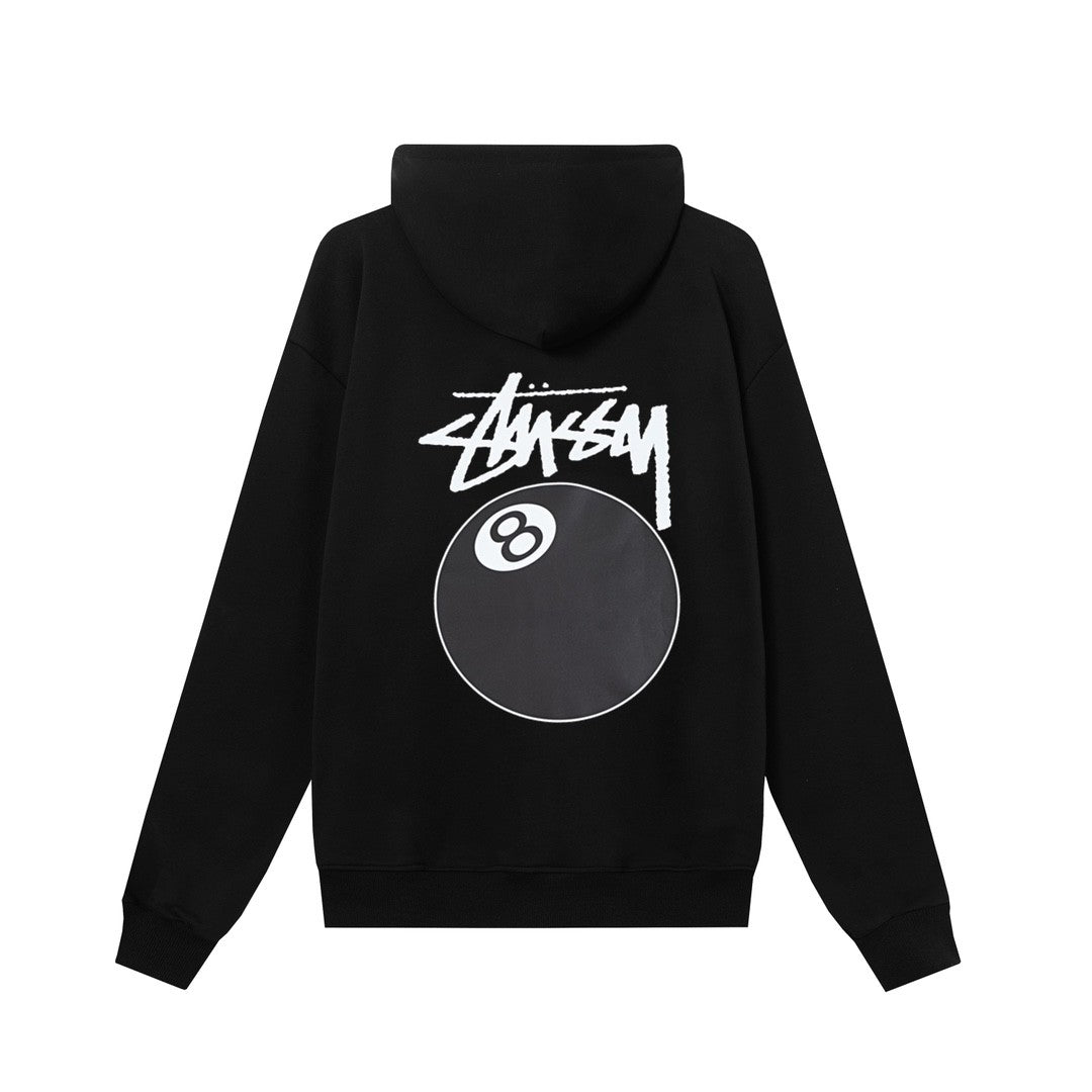 Stussy ジップアップパーカー 8ボールプリント ブラック/ホワイト 男女兼用 HN321