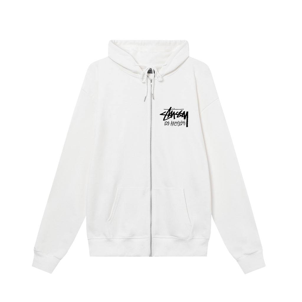 STUSSY スタッシー ロサンゼルスシティ限定シリーズ プリント男女共用 ズップアップフーディ HN340 白色/黑色/藏青色/灰色